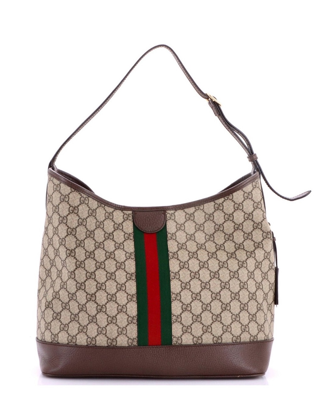 Gucci Beige GG Canvas Hobo with Brown Trim and Green-Red Web